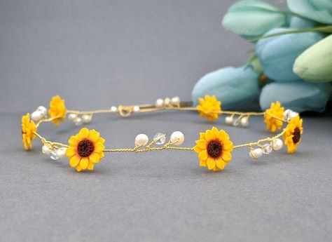 Sunflower Headband sunflower headpiece Sunflower Crystal Crown | Etsy Sunflower Headpiece, Sunflower Headband, Handmade Sunflower, Bridal Crown Tiara, Bridal Sunflowers, Sunflower Jewelry, Tiara Wedding, Wedding Bridesmaid Jewelry, Crown Bridal