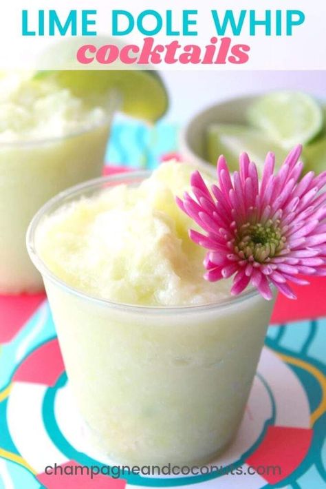 Who says Dole Whip Margaritas get to have all the fun? That's right! Bring some of that Disney creativity to your home bar and make some yummy Lime Dole Whip drinks like a mojito, daiquiri, and of course, a yummy frozen margarita. | champagneandcoconuts.com #lime #dolewhip #Disneycopycat #cocktailrecipes #frozendrinks #boozy #adultbeverages Frozen Mojito, Coconut Milk Drink, Dole Whip Recipe, Frozen Daiquiri, Summertime Cocktail, Frozen Drink Recipes, Daiquiri Recipe, Frozen Margarita, Malibu Coconut