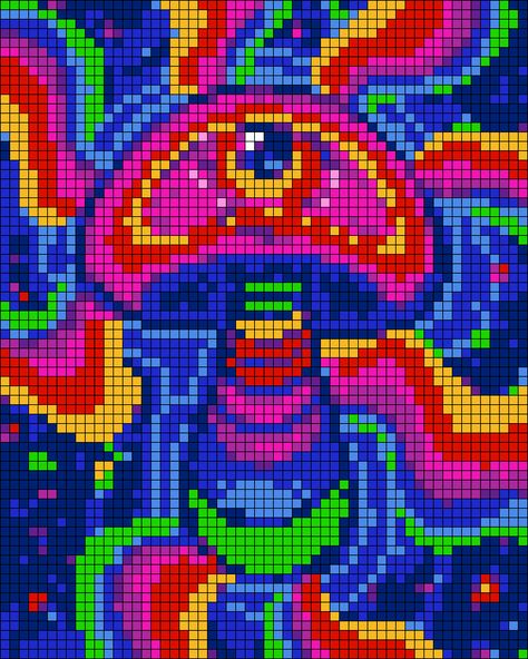 Lisa Frank Alpha Pattern, Trippy Alpha Pattern, Trippy Pixel Art Grid, Small Grid Pattern, Cute Pixel Art Grid, Pokemon Cross Stitch Patterns, Minecraft Create, Perler Designs, Pokemon Cross Stitch