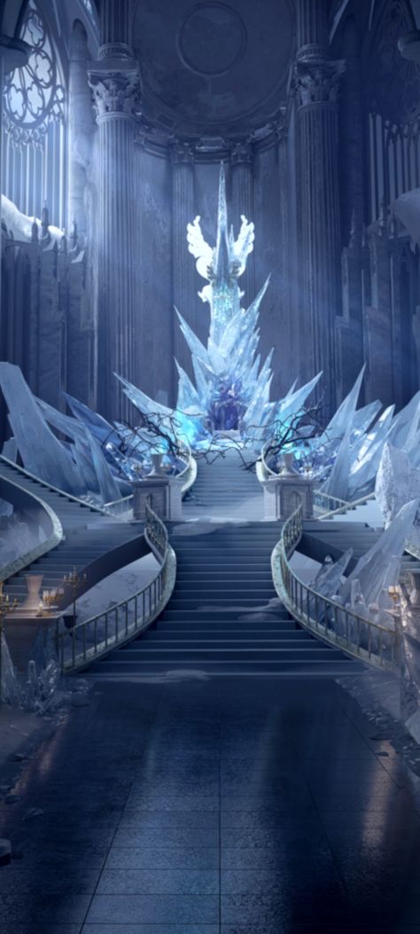 Ice Fantasy Aesthetic, Ice Palace Aesthetic, Winter Fae Aesthetic, Snow Castle Aesthetic, Ice Castle Interior, Ice Castle Aesthetic, Fantasy Ice Castle, Ice Throne, Winter Guardian