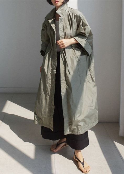 Grey Peter Pan Collar Tie Waist Trench Coats Long Sleeve Mode Abaya, Casual Belt, Belted Coat, 가을 패션, Pan Collar, Peter Pan Collar, One Piece Swimwear, Trench Coats, Plus Size Casual