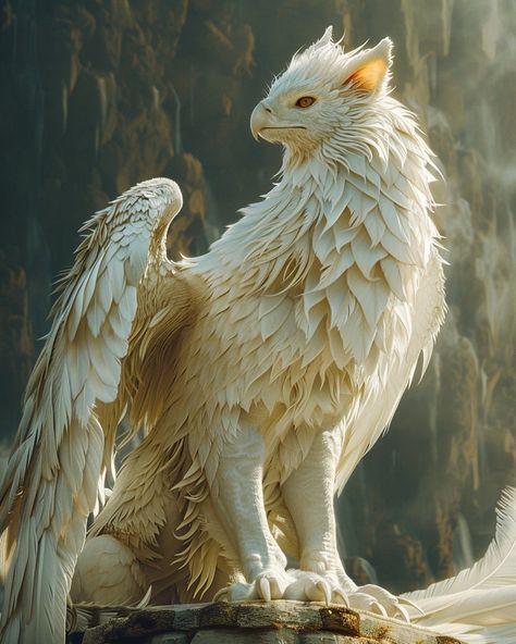 White Griffin Fantasy Art, Griffin Greek Mythology, Griffin Reference, Griffin Oc, Griffon Art, Griffin Aesthetic, White Griffin, Mythology Animals, Griffin Mythical