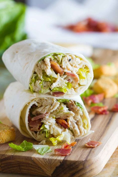 Chicken Caesar Wraps - Taste and Tell Caesar Wrap, Vegetarian Wraps, Pollo Teriyaki, Chicken Caesar Wrap, Salad Wrap, Dinner Recipes Healthy Family, Easy School Lunches, Wrap Recipe, Chicken Caesar