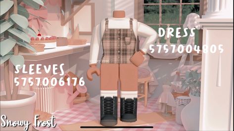 by snowy frost on yt Bloxburg Outfit Codes White Jacket, Roblox Bloxburg Outfit Codes, Bloxburg Clothes Codes, Cottage Core Outfit, Blocksburg Outfit Codes￼, Blocksburg Room Ideas￼, Games Roblox, Roblox T-shirt, Code Wallpaper