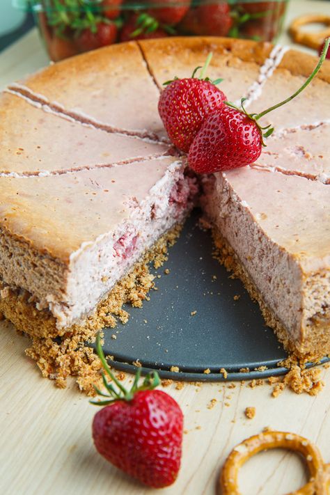 Strawberries and Cream Cheesecake with Pretzel Crust Cheesecake With Pretzel Crust, Strawberries And Cream Cheesecake, Refrigerated Desserts, Cheesecake Mix, Pretzel Crust, New York Style Cheesecake, Cream Cheesecake, Easter 2024, Bake Goods