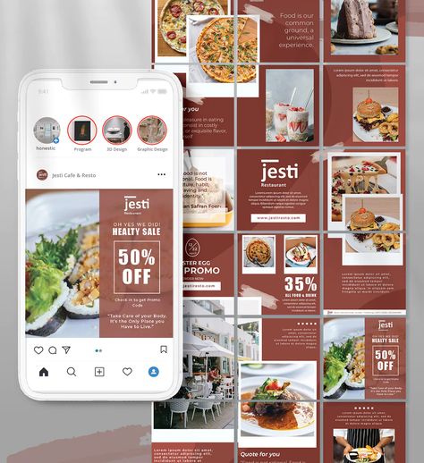 Restaurant Cafe Instagram Feed Puzzle Template PSD - 1 PSD Files / 18 Templates Cafe Instagram Feed, Restaurant Website Design, Restaurant Identity, Instagram Design Layout, Instagram Feed Layout, Puzzle Template, Food Template, Vintage Instagram, Foodie Instagram