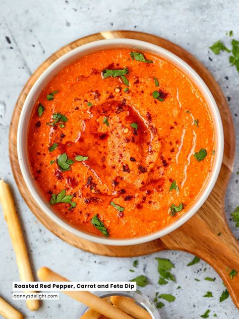 Ready to elevate your dip game? My Roasted Red Pepper, Carrot, and Feta Dip is here to steal the show! 🌟 Packed with roasted veggies, creamy feta, and a hint of spice, it's the ultimate crowd-pleaser. 🎊 Grab your chips, crackers, or veggies and let's dip into deliciousness! Roasted Red Pepper Dip Greek Yogurt, Red Pepper Feta Dip, Creamy Feta, Pita Pockets, Feta Dip, Veggie Wraps, Garlic Head, Roasted Red Pepper, Roasted Peppers