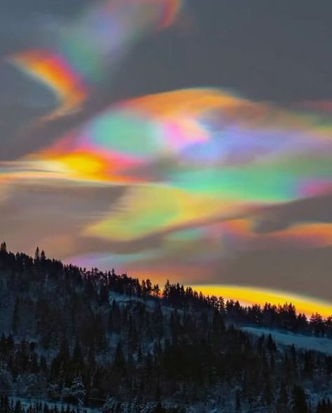 Joy Max Jardín on Instagram: "☁️ 🌈☁️ “A portal to the next dimension,” “A magical sight!” In the last few weeks of the year, iridescent rainbow, “mother-of-pearl” clouds shimmered over the U.K., Norway, Iceland, and Finland. A #joymaxnaturechurch service far above. 

These Nacreous clouds, form in very cold conditions over polar regions and within the stratosphere, around 12-19 miles (19-31km) high, far above our everyday clouds. They contain ice crystals which refract the light at sunrise and sunset into something truly wondrous and very rare to behold.

Captured by
@alexwallem 🇳🇴
@pekkaylimaunu 🇫🇮
@jimscottphoto 🏴󠁧󠁢󠁥󠁮󠁧󠁿
@explorewithjoshua 🇫🇮

#PolarStratosphericClouds #Nacreousclouds #Goodthingsarecoming #lookup" Nacreous Clouds, Polar Stratospheric Clouds, Sunrise And Sunset, Art Major, Ice Crystals, Very Cold, Sky Aesthetic, Sunrise Sunset, Looking Up