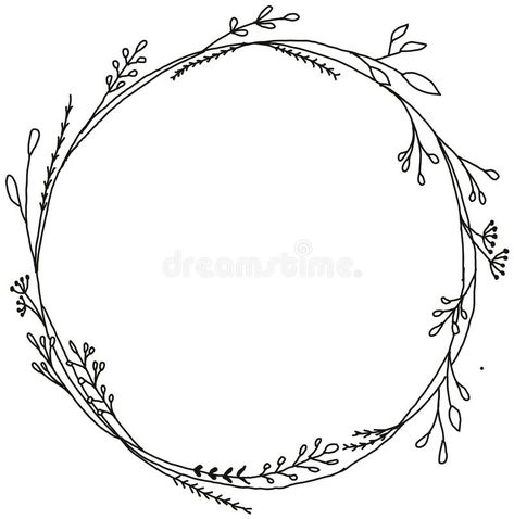 Hand Drawn Floral Wreath, Doodle Wreath Floral, Circular Floral Design, How To Draw A Wreath, Floral Circle Drawing, Floral Circle Frame Design, Floral Circle Tattoo, Flower Circle Drawing, Flower Wreath Tattoo