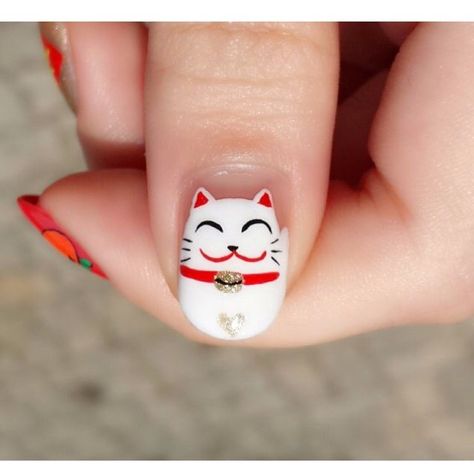 Cat Nail Art, New Years Nail Art, Cat Nail, Unghie Nail Art, Animal Nail Art, Japanese Nail, Japanese Nail Art, Animal Nails, Japanese Nails