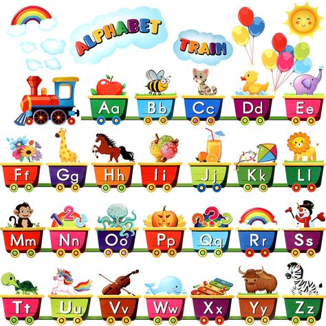 Alphabet Decoration Ideas, Alphabet Train Printable, Alphabet Bulletin Board, Nursery Class Decoration, Playroom Decorations, Alphabet Wall Decals, Animal Alphabet Letters, Rooms Decoration, Alphabet Train