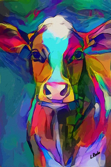 Abstract Animals Art, Colorful Animal Paintings Acrylics, Cow Pop Art, Colorful Cow Painting, Colorful Animal Paintings Abstract, Abstract Cow Painting, Cow Painting Ideas, Cow Painting Colorful, Animal Pop Art