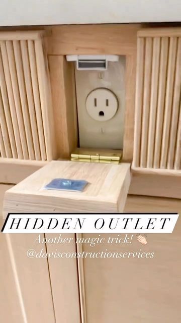 Hidden Electrical Outlets Wall, Cabinet End Storage, Hide Outlets Above Fireplace, Outlet In Kitchen Island, Built Ins Around Air Return, How To Hide Outlets On Wall, Hidden Island Outlets, Island Outlet Ideas, Hiding Outlets In Kitchen