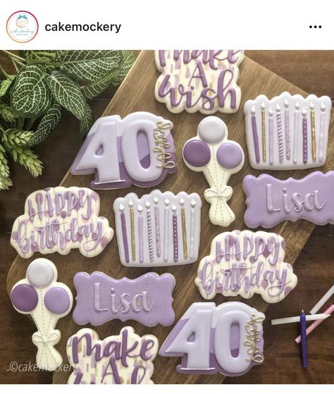 Sweet 16 Party Planning, Purple Cookies, Birthday Biscuits, Purple Sweet 16, Sweet 16 Party Themes, Purple Cakes Birthday, Nana Birthday, Cookie Cake Birthday, 85th Birthday