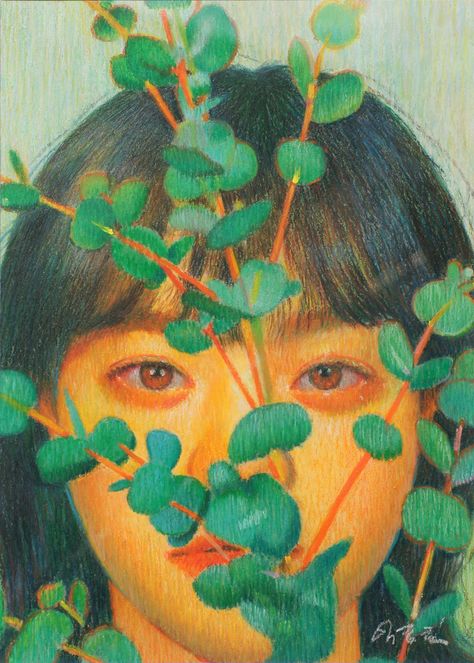 Behance :: Galerías certificadas Plant Portrait, Women Drawing, Deer Drawing, Drawing Prompts, Leaf Drawing, Ghibli Art, Woman Drawing, Figurative Art, Original Drawing