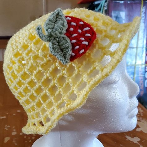 Handmade crochet goods. Flower Granny Square, Going Back To College, Crochet Strawberry, Strawberry Lemonade, Doing Something, Lemon Yellow, Custom Hats, Crochet Flowers, Acrylic Yarn