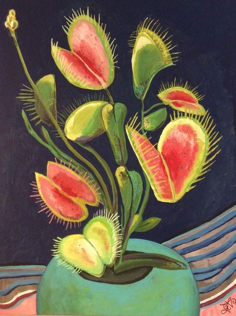 Venus Fly Trap Painting Acrylic, Carnivorous Plant Painting, Venus Flytrap Painting, Venus Flytrap Illustration, Venus Fly Trap Illustration, Venus Flytrap Aesthetic, Plants Aesthetic Drawing, Venus Fly Trap Painting, Venus Flytrap Drawing