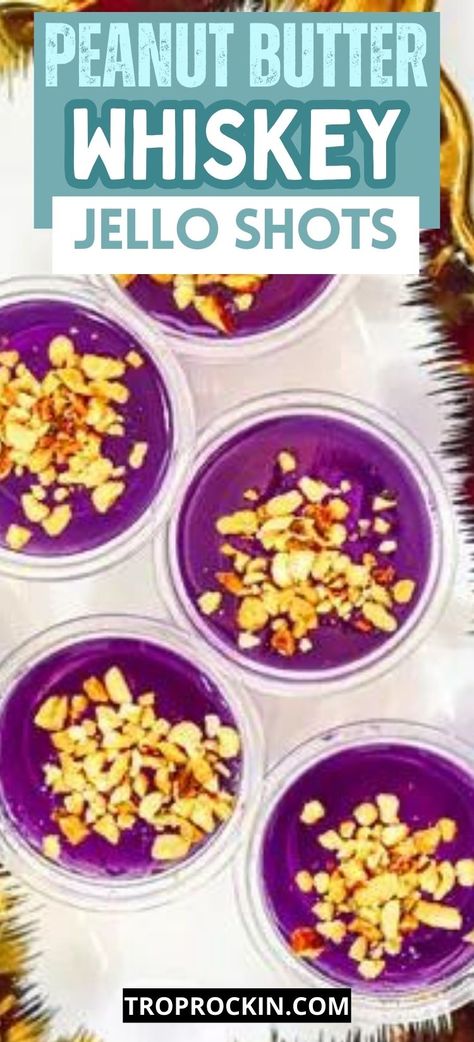 Get ready to party with Peanut Butter Whiskey Jello Shots! These delightful purple jello shots, made with Skrewball Peanut Butter Whiskey, bring the classic PB&J flavor to your glass. Click here to learn how to make them! Western Jello Shots, Peanut Butter Whiskey Jello Shots, Peanut Butter And Jelly Jello Shots, Purple Jello Shots, Strong Jello Shots Recipe, Grape Jello Shots, Whiskey Jello Shots, Fancy Jello, Hello Shots