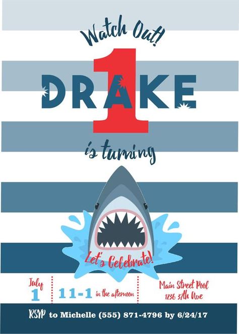 Shark birthday invitation shark party invitations Shark | Etsy Jaws Party, Boys First Birthday Party, Shark Party Invitations, Shark Birthday Invitation, Adventure Birthday Party, Birthday Party Locations, Shark Birthday Invitations, Boys First Birthday, Shark Jaws