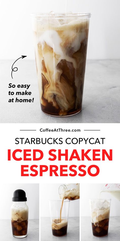 Starbucks Copycat Iced Shaken Espresso Iced Shaken Espresso Starbucks, Starbucks Iced Shaken Espresso, Shaken Espresso Starbucks, Expresso Recipes, Iced Shaken Espresso, Espresso Drink Recipes, Caffeinated Drinks, Homemade Starbucks, Iced Chocolate