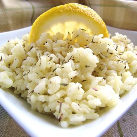 Thyme Rice, Lemon Thyme Recipes, Rosemary Rice, Thyme Recipes, Rice Side, Lemon Thyme, Rice Side Dishes, Lemon Rosemary, Herb Recipes