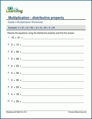 Distributive property worksheets | K5 Learning Math Worksheets Grade 4, Multiplication Practice Worksheets, Distributive Property Of Multiplication, Properties Of Multiplication, Learning Multiplication, Free Printable Math Worksheets, 4th Grade Math Worksheets, Cursive Writing Worksheets, Distributive Property