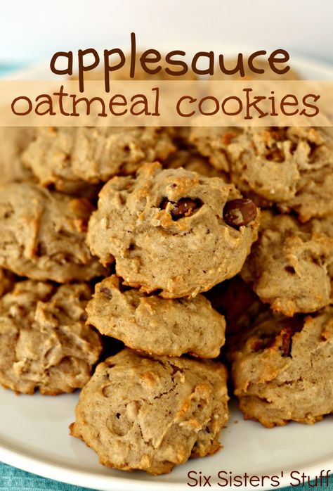 Applesauce Oatmeal Cookies, Applesauce Oatmeal, Oatmeal Applesauce Cookies, Applesauce Cookies, Six Sisters Stuff, Oatmeal Cookie Recipes, Protein Cookies, High Protein Snacks, Healthy Cookies