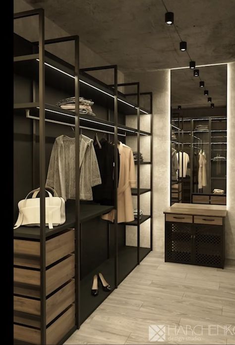 Open Closet Ideas Bedroom, Industrial Closet, Industrial Bedroom Design, Art Haus, Dressing Room Closet, Dream Closet Design, Bed In Closet Ideas, Walk In Closet Design, Closet Design Layout