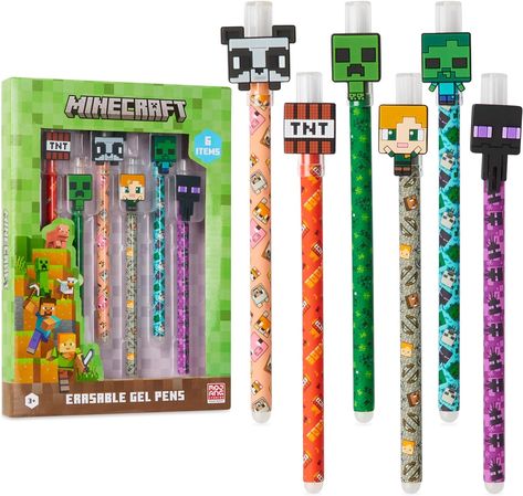 Minecraft Erasable Gel Pens Set, Coloured Pens with Erasers Pack of 6, School Supplies - Gifts for Boys : Amazon.co.uk: Stationery & Office Supplies Minecraft Accessories, Minecraft Merch, Coloured Pens, Minecraft Merchandise, Minecraft Gifts, Erasable Gel Pens, Bullet Journal Design, Journal Design Ideas, Gel Pens Set