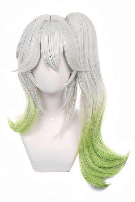 PRICES MAY VARY. Material: This cosplay wig is crafted from superior heat-resistant synthetic fibre. It exudes a natural feel that is comfortable to touch, and the hair strands bear an incredible resemblance to human hair. Thanks to its ergonomic design, the wig is easy to wear and remove. Adjustable mesh cap is suitable for most people. After receiving the wig, you need to reshape it, because the wig may be compressed after a long time of transportation. Wearing is your head when you only need Wigs For Cosplay, Green Ponytail, Nahida Cosplay, Cute Wigs, Layers Wig, Ponytail With Bangs, Wig Design, Fairytale Hair, Wigs Anime