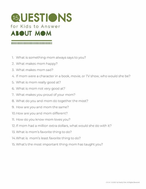 15 Questions for Kids to Answer about Mom - iMOM Hand Care Routine, Questions For Kids, Kids Questions, Hypothetical Questions, Teaching Life Skills, All About Mom, Journal Questions, Behaviour Management, Mom Ideas