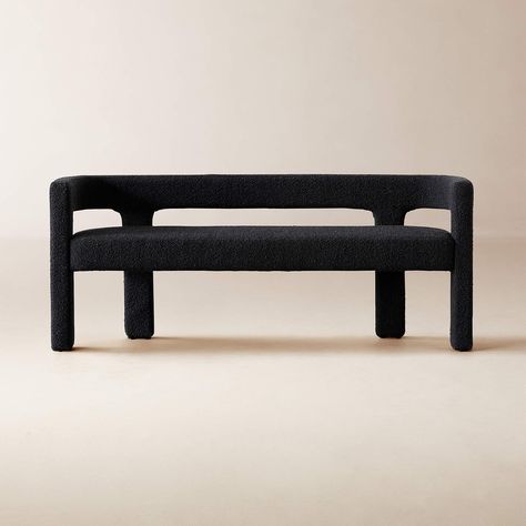 Stature 67" Black Boucle Bench + Reviews | CB2 Havenly Dining Room, Boucle Bench, White Storage Bench, Velvet Bench, Entry Bench, Metal Bench, Leather Bench, Bench With Shoe Storage, Black Table