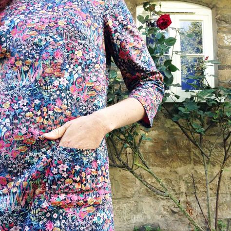 Liberty London Dress, Liberty Fabric Dress, Chic Shift Dresses, Liberty Of London Fabric Dresses, Liberty Floral Fabric, Colette Patterns, Liberty Art Fabrics, Autumn Rain, Colored Cardigans