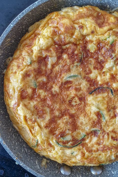 Spanish Tortilla with Zucchini, Leeks, Potatoes & Cheese Spanish Recipes Easy Tortilla Recipe, Spanish Tortilla Recipe, Zucchini Tortilla, Spanish Tortilla, Potatoes And Cheese, Fried Peppers, Creamed Leeks, Favorite Breakfast Recipes, Spanish Recipes