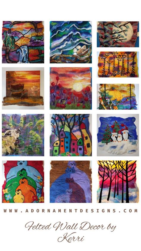 2d Needle Felted Pictures, Wet Felt Painting, Needle Felting 2d, Wool Paintings Needle Felting, Felted Wall Hangings, Felted Artwork, Felt Artwork, Felted Landscapes, Felt Wall Art