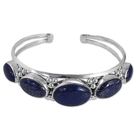 Novica Lazuli Sterling Silver Bracelet Silver Necklaces Women, Sterling Silver Bangle, Bracelet Blue, Sterling Silver Cuff Bracelet, Bracelet Gemstone, Silver Work, Bracelet Boho, Jewelry Christmas, Sterling Silver Bangles