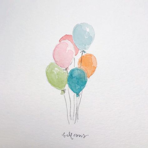 Watercolor Prompts, Watercolour Balloons, Sulu Boya Çalışmaları, Doodle Cards, Rose Project, Balloon Watercolor, Watercolor Balloons, 31 Daily, Balloon Painting