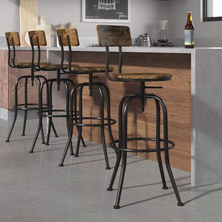 Trent Austin Design® Graf Set Of 4 Industrial Bar Stool Adjustable Swivel Counter-height Dining Side Chair | Wayfair Rustic Bar Stools, Bar Stools Kitchen Island, Vintage Bar Stools, Industrial Bar Stools, Stools For Kitchen Island, 30 Bar Stools, Bar Stools With Backs, Industrial Bar, Swivel Counter Stools