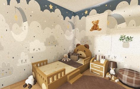 Toddler Bedroom Bloxburg, Bloxburg Boys Room, Bloxburg Neighborhood, Mansion Bedroom, House Decorating Ideas, Blocksburg Room Ideas￼, Bloxburg Houses, Bloxburg Builds, Bloxburg Decals Codes Wallpaper