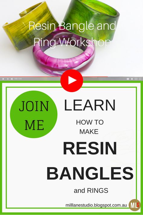 Ad: If you've ever wanted to learn how to use resin, then this resin workshop is a great place to start. You'll get to make bangles and rings and learn colouring and finishing techniques in a fun, hands on learning situation. Watch the video for more information. #MillLaneStudio #resinjewelry #diyresinbangles #howtomakeresinjewelry #resincrafts #diyresin Resin Jewelry Tutorial Videos, Handmade Resin Rings As A Gift, Resin Bangle Jewelry For Gifts, How To Make Resin Jewelry, Adjustable Resin Bangle, Vintage Resin Bangle, How To Make Resin, Resin Bangles, Resin Tutorial