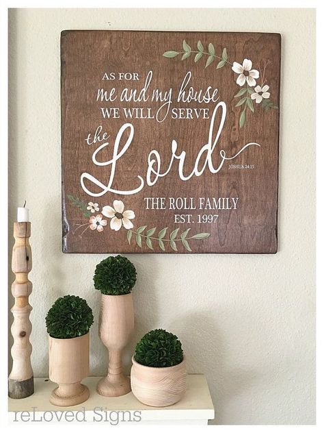 Want to order this when I remarry Diy House Signs, Wood Signs Bible Verse, Pallet Projects Signs, Bible Verse Signs, Established Sign, Diy Wood Signs, Painting Quotes, Wall Decor Quotes, Serve The Lord