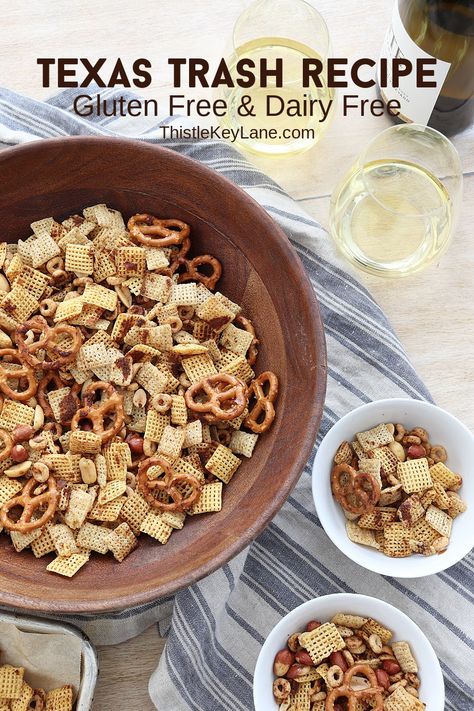 Texas Trash Recipe (Gluten and Dairy Free) - Try this delicious snack mix with just a few substitutions to make it gluten and dairy free. Chex Snack Mix. Texas Trash Recipe, Make Reindeer Food, Trash Recipe, Gluten Free Chex, Christmas Funnies, Chex Snack Mix, Reindeer Chow, Homemade Chex Mix, Texas Trash