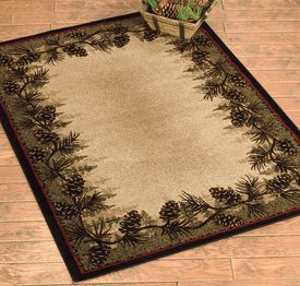 Village Pines Rug Collection Forest Border, Fireplace Rug, Pinecone Decor, Cabin Accessories, Cabin Remodel, Cabin Rugs, Rustic Decorating, Rustic Area Rugs, Black Forest Decor