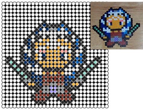 Ahsoka Star Wars Perler pattern Ahsoka Perler Beads, Perler Bead Star Wars Patterns, Perler Beads Star Wars, Star Wars Perler Bead Patterns, Star Wars Pixel Art, Star Wars Perler Beads, Ahsoka Star Wars, Pokemon Cross Stitch Patterns, Perler Pattern