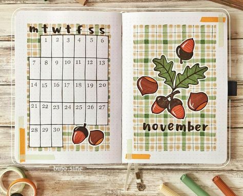 November Journal Page, November Bujo Theme, November Calendar Ideas, School Bujo, Fall Bujo, Autumn Bujo, Bullet Journal Vintage, November Cover Page, November Bullet Journal Cover