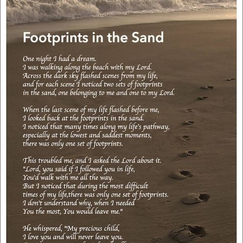 Footprint Poem, Vertigo Poster, Footprints Poem, Footprints In The Sand Poem, Poem Art, Footprints In The Sand, Art Poetry, Wedding Poems, Lovely Poster