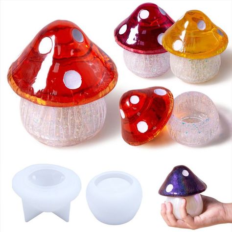 Mushroom jewelry box resin mold candle holder mold jar silicone mold #mushroommold #jarmold #jewelryboxmold #boxmold #resinmold #candleholder #mold #silicone Mushroom Storage, Mushroom Resin, Resin Storage Box, Resin Box, Flowers Beads, Decorative Ornaments, Resin Storage, Soap Making Molds, Mushroom Jewelry