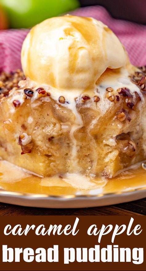 Caramel apple bread pudding is the perfect treat for breakfast, brunch, or dessert. It's one of the best apple recipes you can make with festive fall flavors! Caramel Apple Bread Pudding, Caramel Apple Bread, Apple Bread Pudding Recipe, Pudding Recipes Homemade, Caramel Bread Pudding, Apple Bread Pudding, Best Bread Pudding Recipe, Apple Pie Bread, Best Apple Recipes