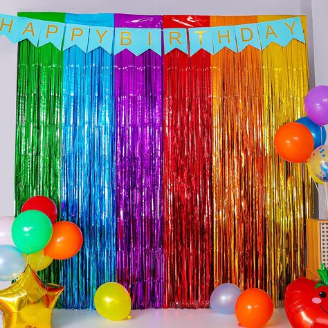 PRICES MAY VARY. 🌈 Bring Joyous Vibes with Rainbow Foil Fringe Curtains: Elevate Your Celebrations with 2 Packs of Vibrant Rainbow Party Decorations, Each Measuring 3.3x6.6ft, Perfect for Adding a Splash of Color to Any Occasion! 🎉 High-Quality Metallic Streamers: Crafted from premium tinsel, our rainbow foil fringe curtains boast durability and lightweight construction. These shimmering streamers add a dazzling touch to your festivities, ensuring an unforgettable experience for you and your g Pride Party, Fringe Curtains, Rainbow Backdrop, Rainbow Party Decorations, Rainbow Theme Party, Photo Booth Prop, Curtain Fringe, Graduation Theme, Rainbow Decorations