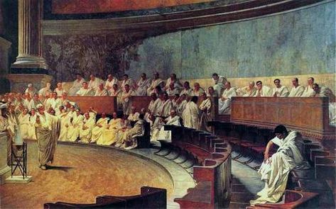 This image is a primary source, and the website is scholarly. The website explained how the Senate in Rome worked from its origin, to its membership, all the way to its legislation and its proceedings. I learned that this picture is Cicero addressing the Senate. Famous Speeches, Native American Chief, Roman Republic, Rome Antique, Empire Romain, Art Of Manliness, Form Of Government, Julius Caesar, The Orator